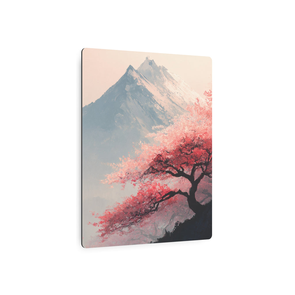 Metal Art Sign - Cherry Blossom Mountain Landscape Wall Decor