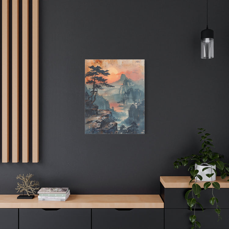 Sunset Mountain Landscape Canvas Print — Misty Pine Cliff Wall Art - The Art Hub