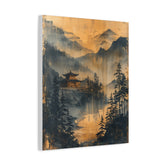 Golden Mist Mountain Landscape Canvas — Asian Pagoda Wall Art - The Art Hub