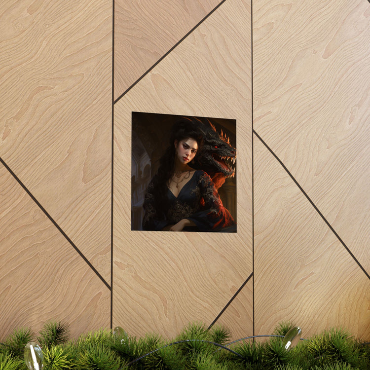 Fantasy Portrait Poster — Dark Sorceress with Dragon Matte Vertical Print - The Art Hub