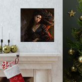 Fantasy Portrait Poster — Dark Sorceress with Dragon Matte Vertical Print - The Art Hub
