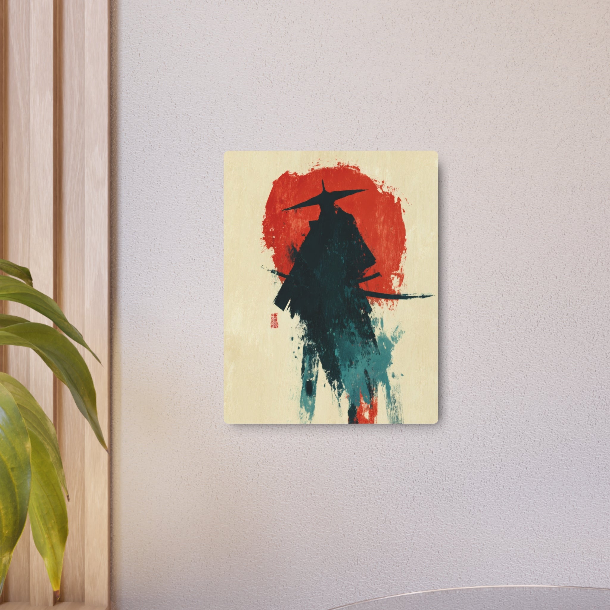 Samurai Silhouette Metal Art Sign — Japanese Ink Wash Wall Decor