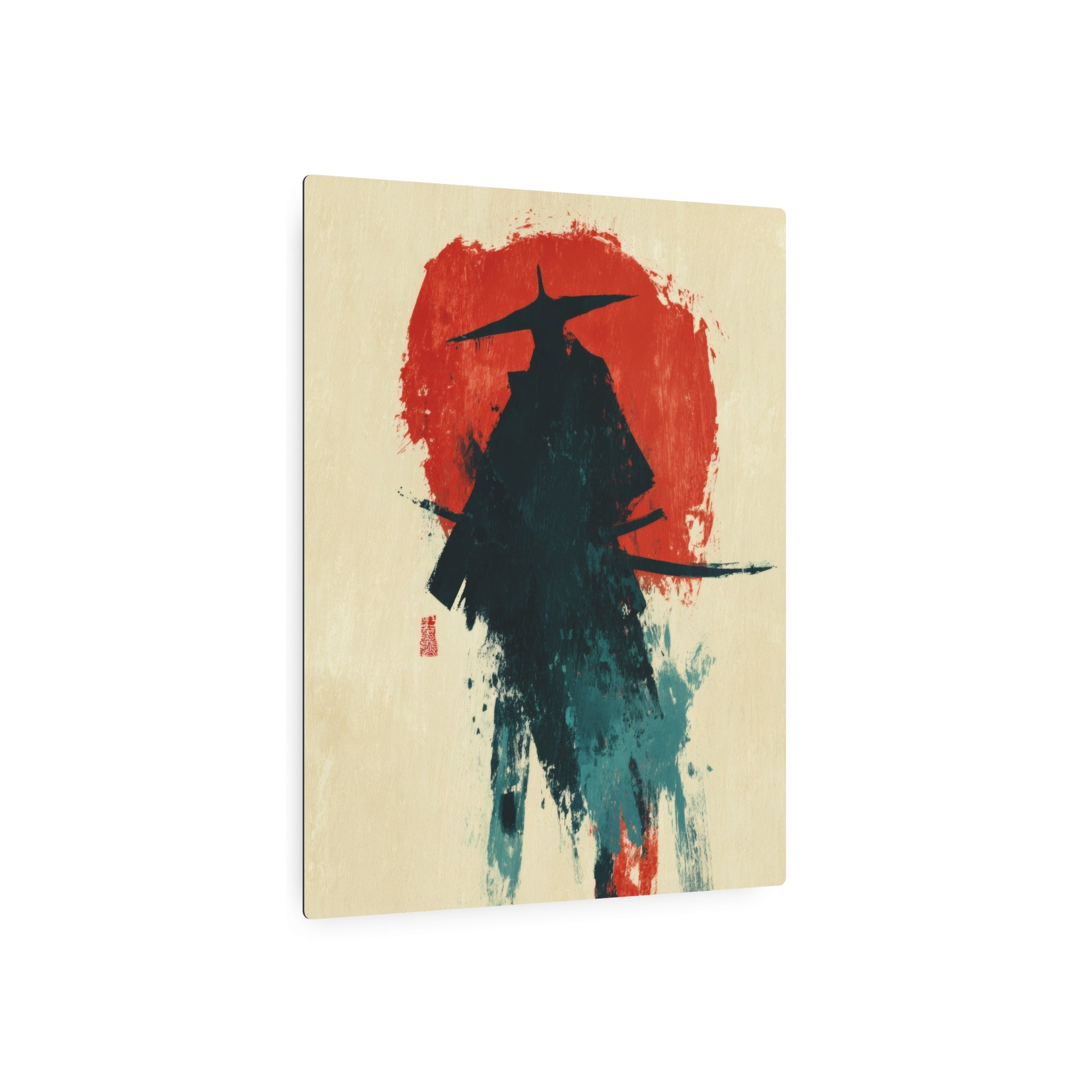 Samurai Silhouette Metal Art Sign — Japanese Ink Wash Wall Decor