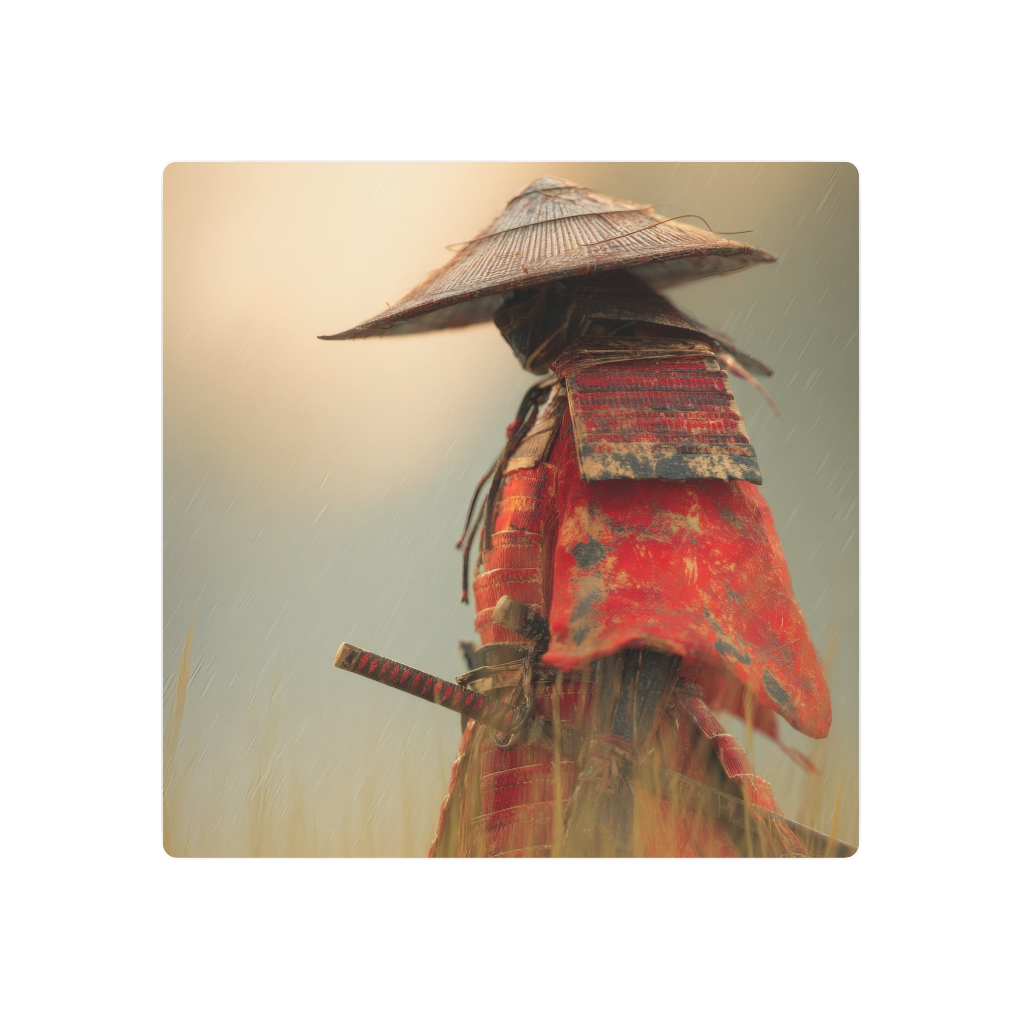 Samurai Metal Art Sign — Vintage Red Armor Wall Decor