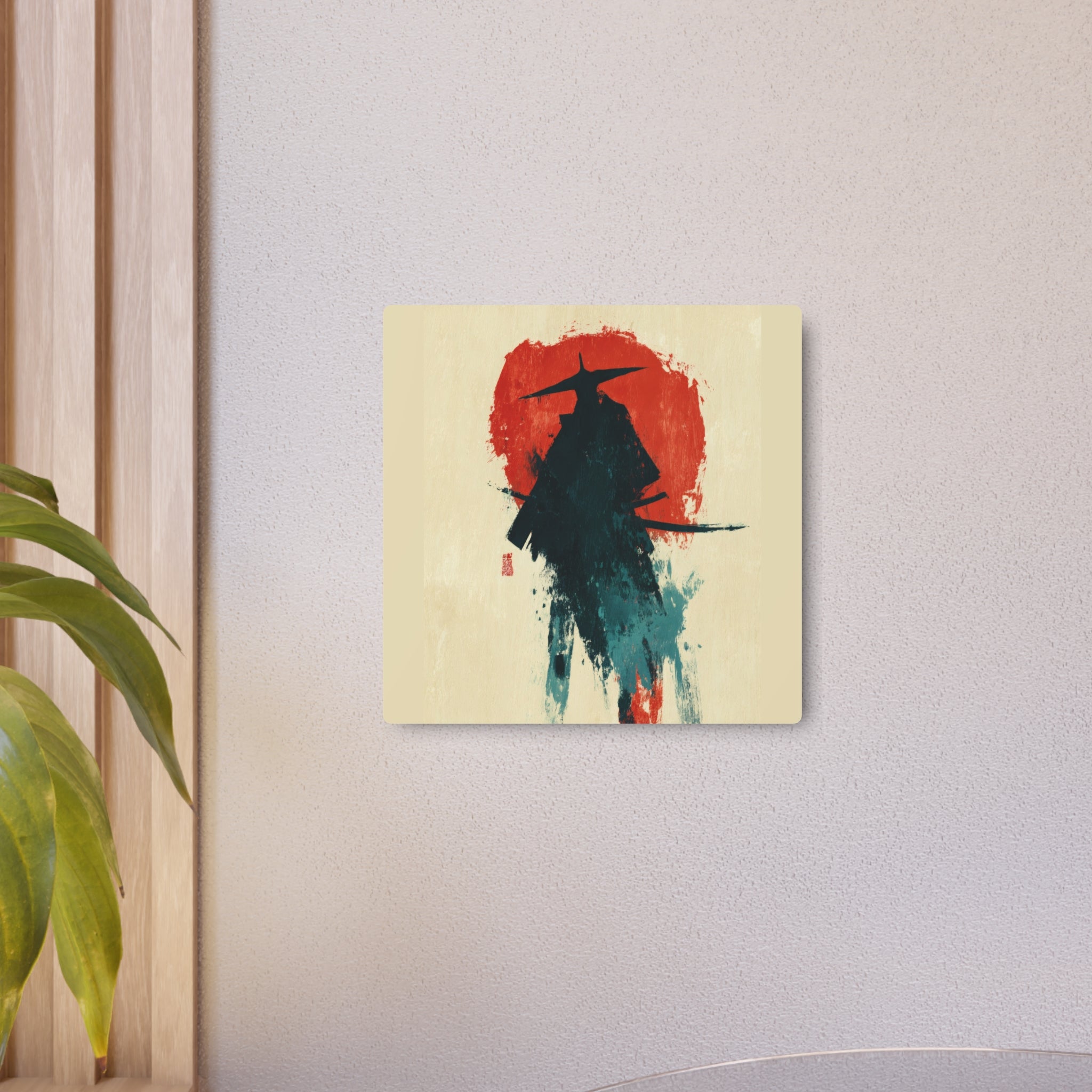 Samurai Silhouette Metal Art Sign — Japanese Ink Wash Wall Decor