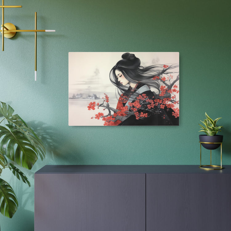 Metal Art Asian Woman with Cherry Blossoms Decorative Wall Art - The Art Hub