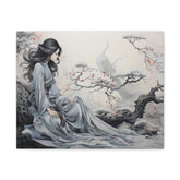 Canvas Wall Art Serene Geisha in Misty Cherry Blossom - The Art Hub