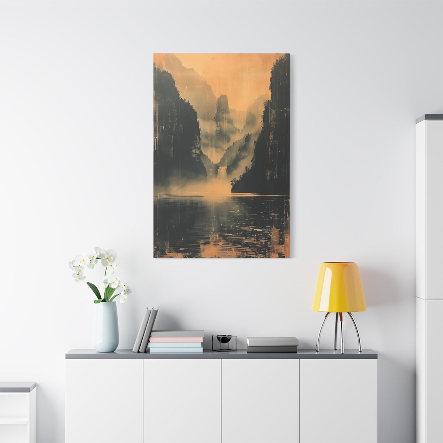 Chinese Landscape Art - Moody Mountain Lake Landscape Art - The Art Hub