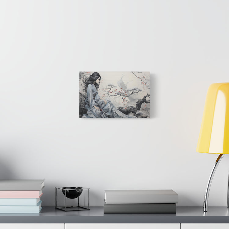 Canvas Wall Art Serene Geisha in Misty Cherry Blossom - The Art Hub