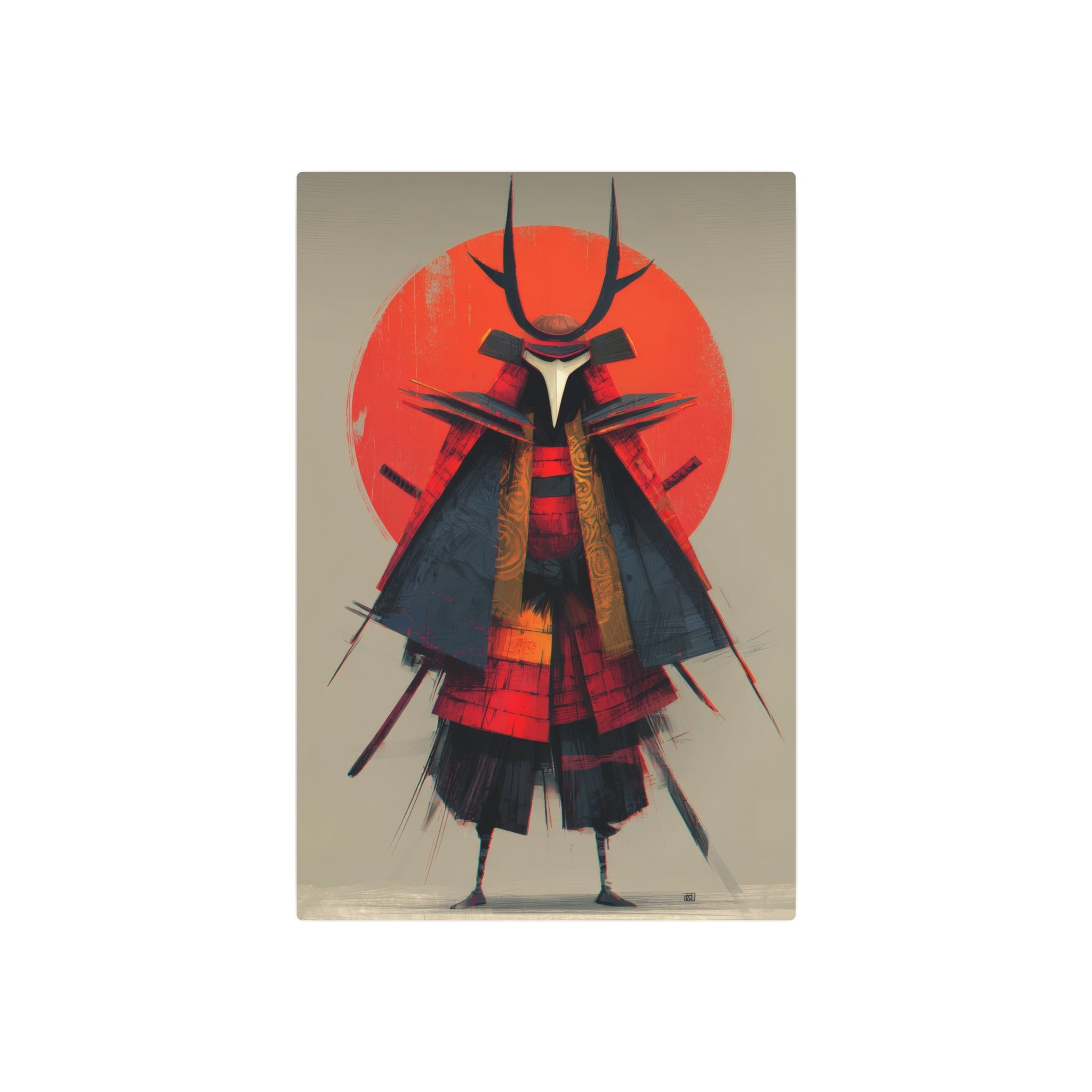 Samurai Metal Art Sign — Red Sun Warrior Wall Decor