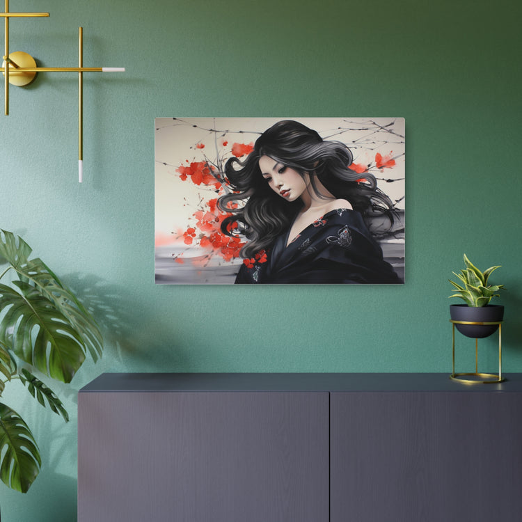 Metal Art Elegant Geisha Portrait Wall Art with Red Poppies | Asian-Inspired Decorative Metal Art - The Art Hub