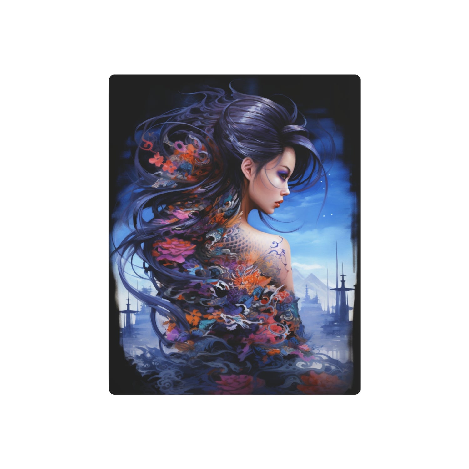 Metal Art — Ethereal Asian Fantasy Woman Wall Decor (Koi & Dragon Tattoo) - The Art Hub