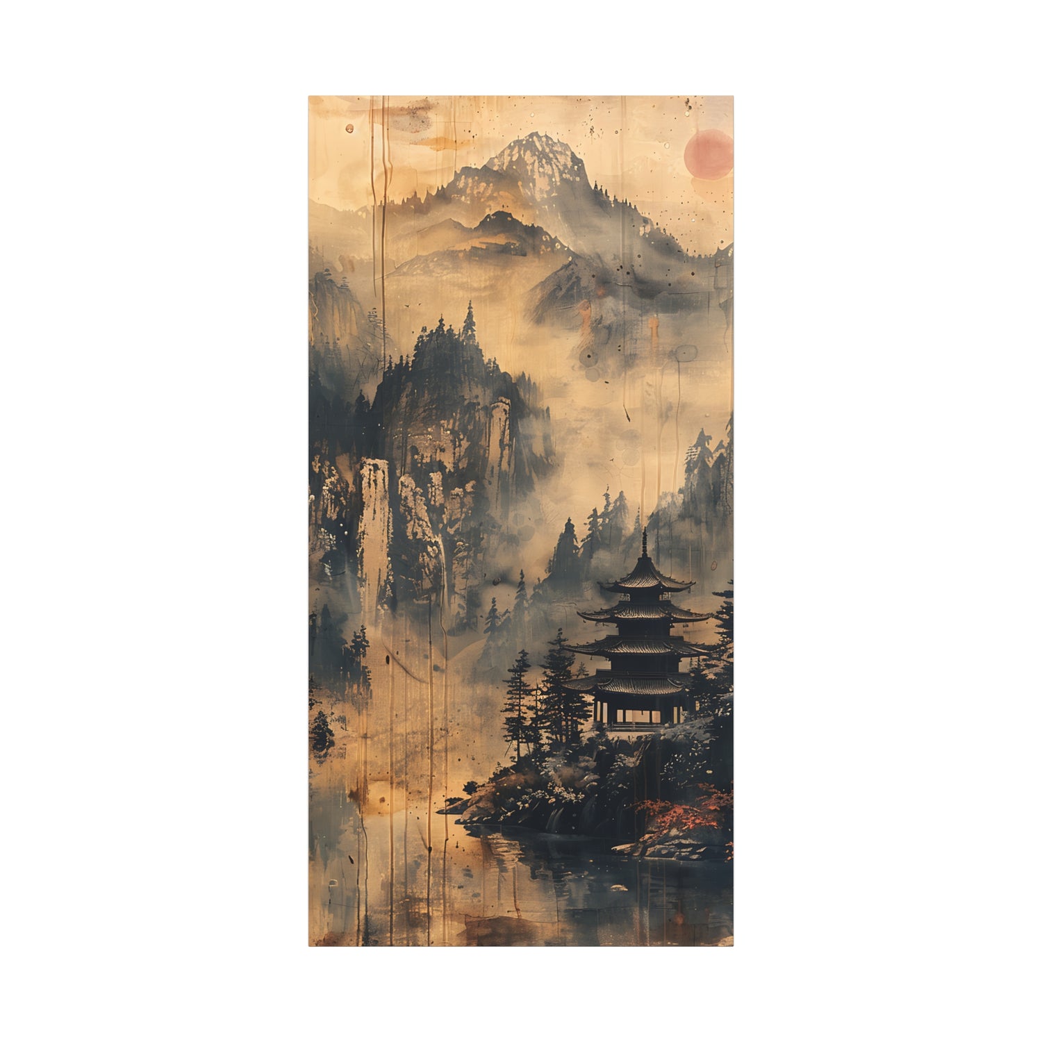 Zen Mountain Mist Canvas Art — Japanese Pagoda Landscape on Stretched Matte Canvas - The Art Hub