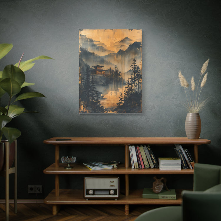 Golden Mist Mountain Landscape Canvas — Asian Pagoda Wall Art - The Art Hub