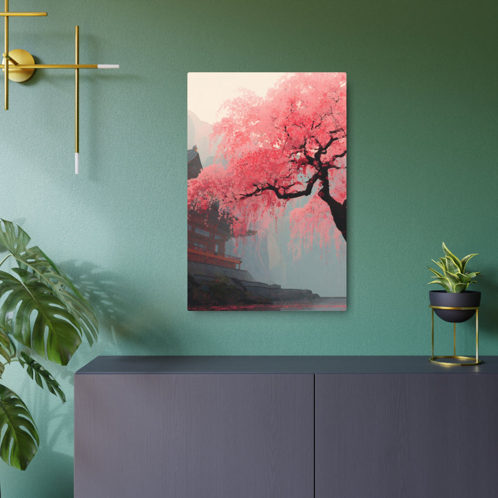 Cherry Blossom Metal Art Sign – Pink Sakura Landscape Wall Décor
