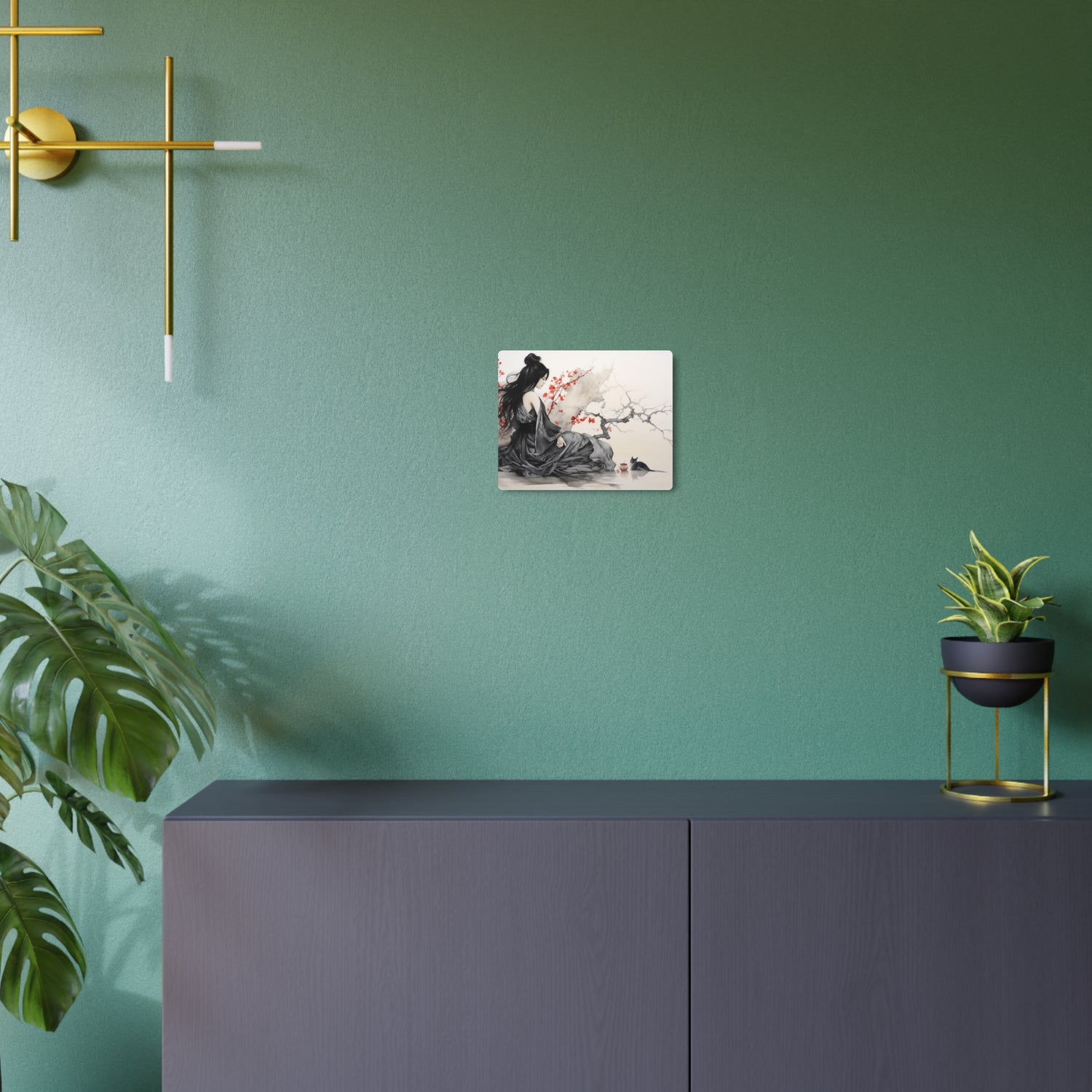 Metal Art Asian-Inspired Geisha with Cherry Blossoms Wall Art - The Art Hub