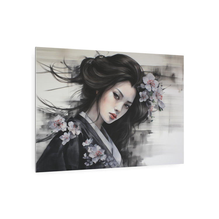Metal Art Elegant Geisha Portrait Wall Decor with Cherry Blossoms - The Art Hub