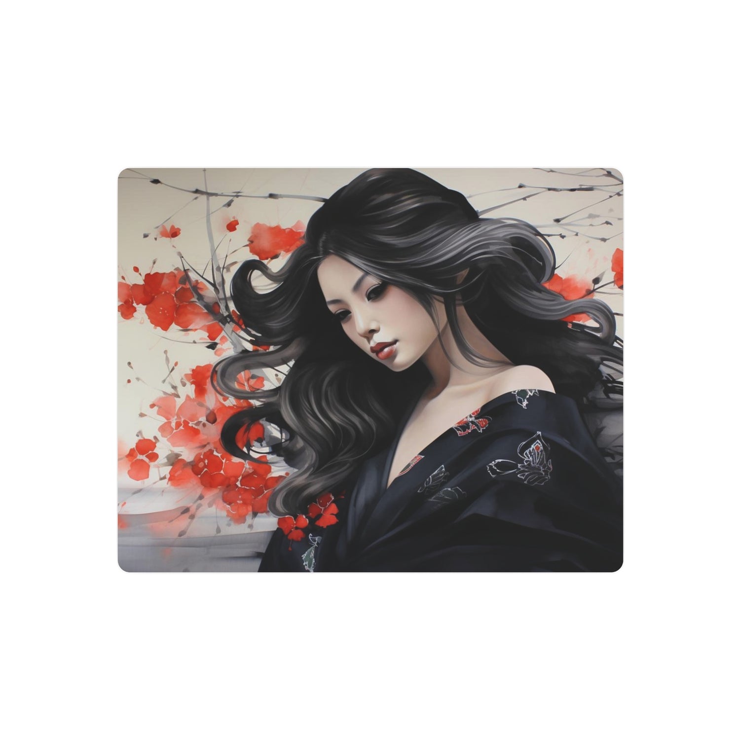 Metal Art Elegant Geisha Portrait Wall Art with Red Poppies | Asian-Inspired Decorative Metal Art - The Art Hub
