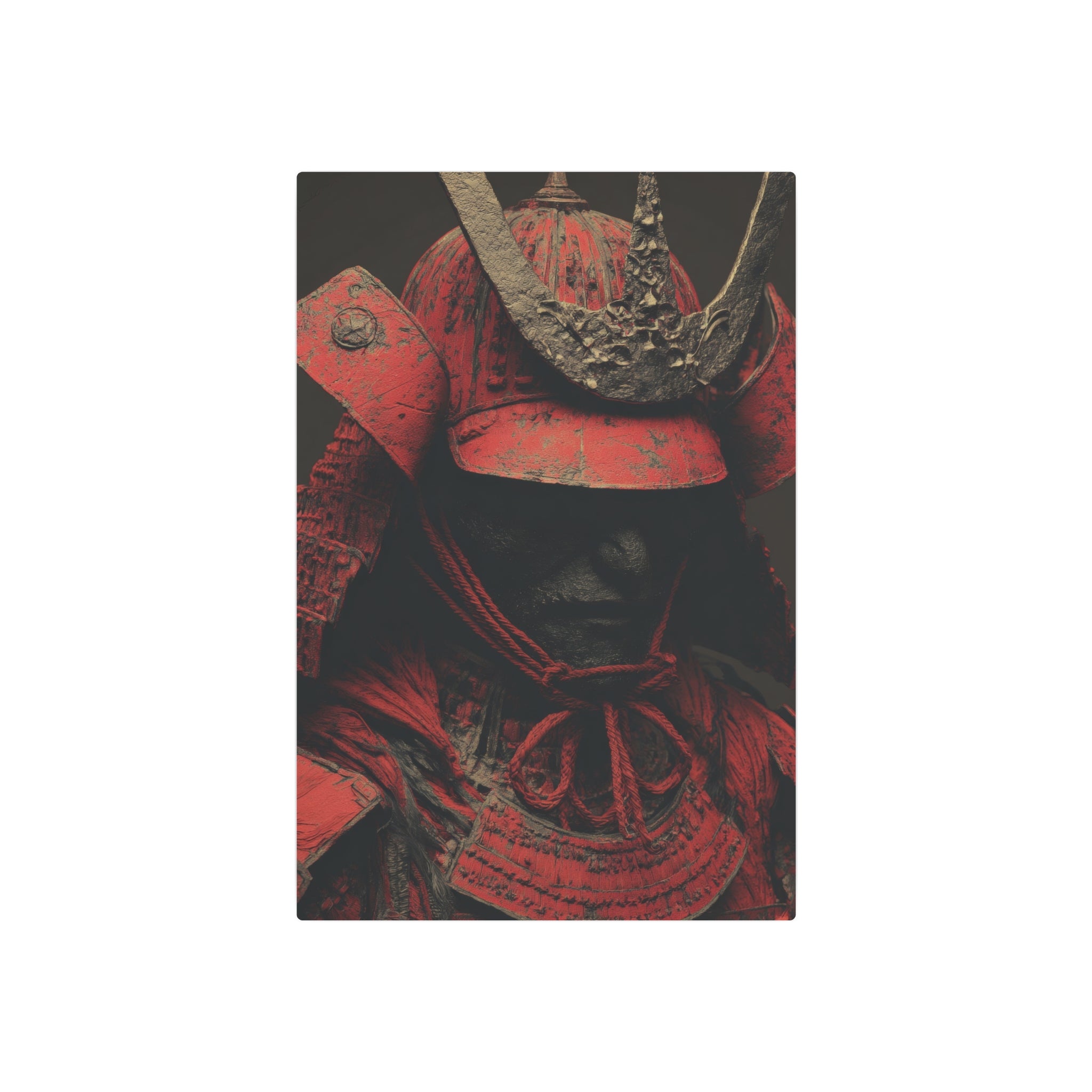 Samurai Helmet Metal Art Sign — Dark Red Warrior Wall Decor