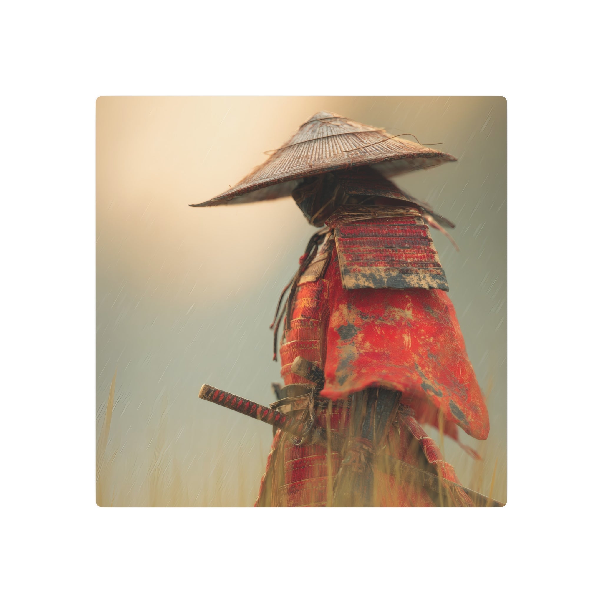 Samurai Metal Art Sign — Vintage Red Armor Wall Decor