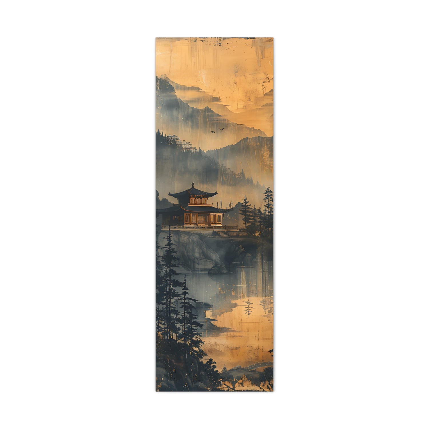 Golden Mist Mountain Landscape Canvas — Asian Pagoda Wall Art - The Art Hub