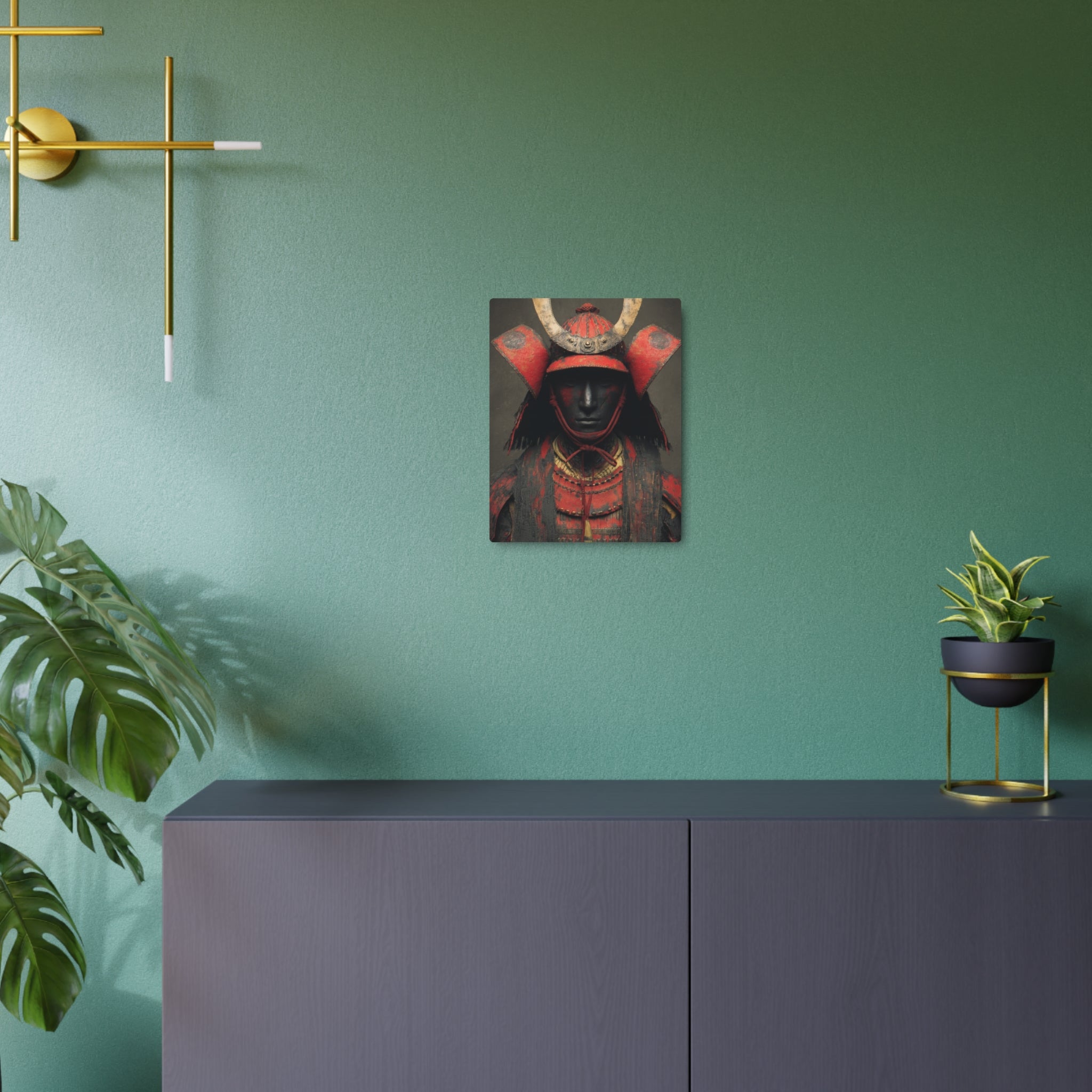 Samurai Armor Metal Art Sign — Red Warrior Wall Decor