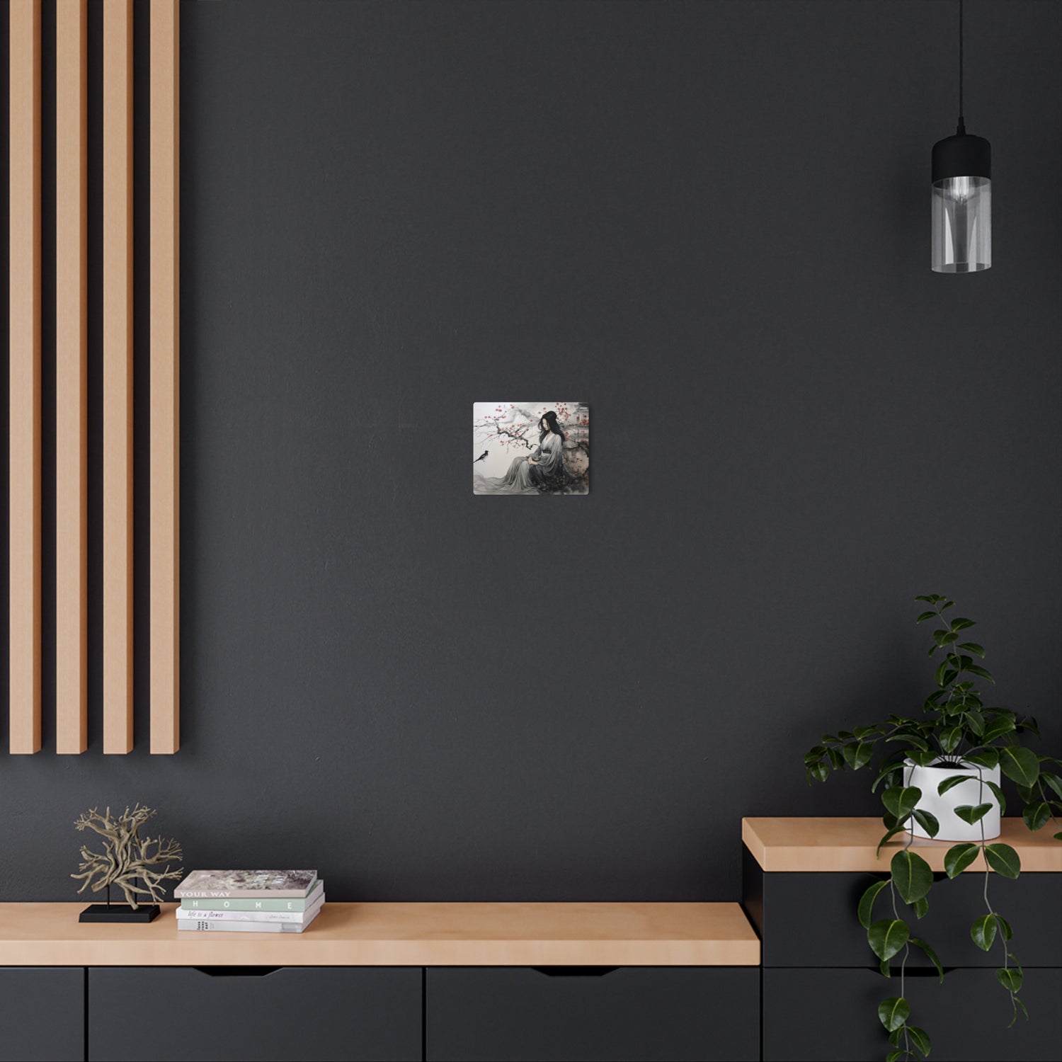 Oriental Lady Metal Art Serene Geisha with Cherry Blossoms Wall Decor - The Art Hub