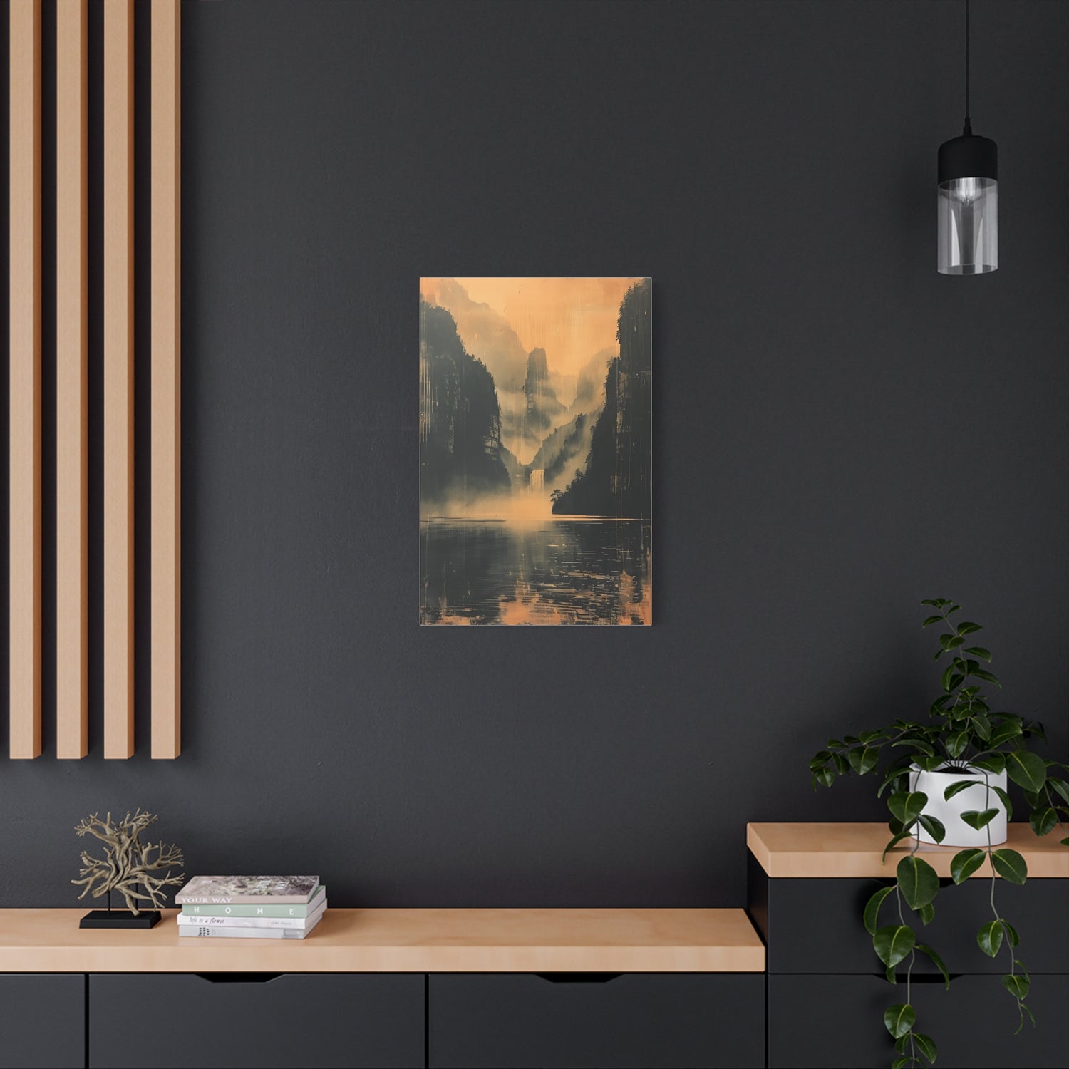 Chinese Landscape Art - Moody Mountain Lake Landscape Art - The Art Hub