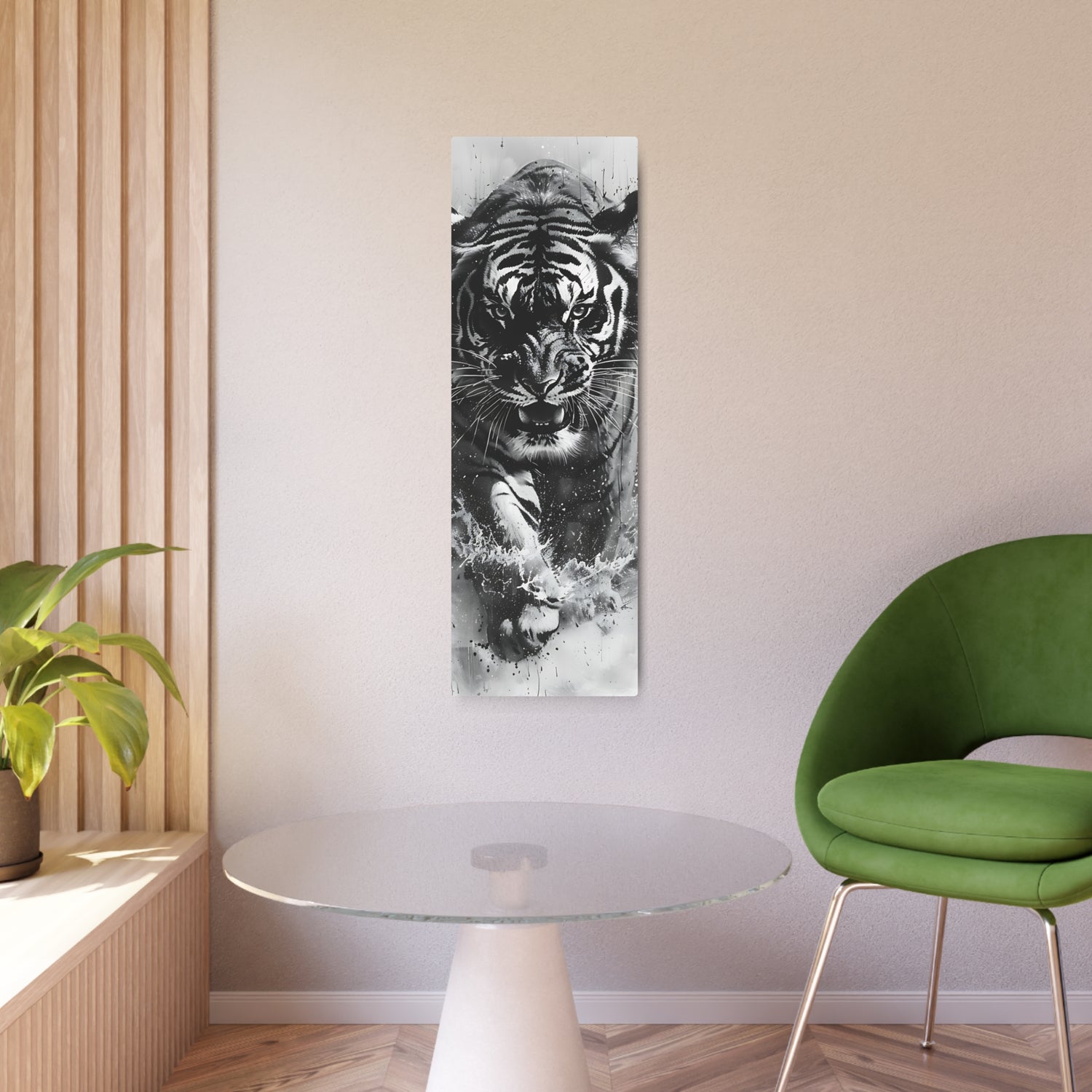 Tiger Metal Art — Dramatic Black & White Running Tiger Wall Decor - The Art Hub