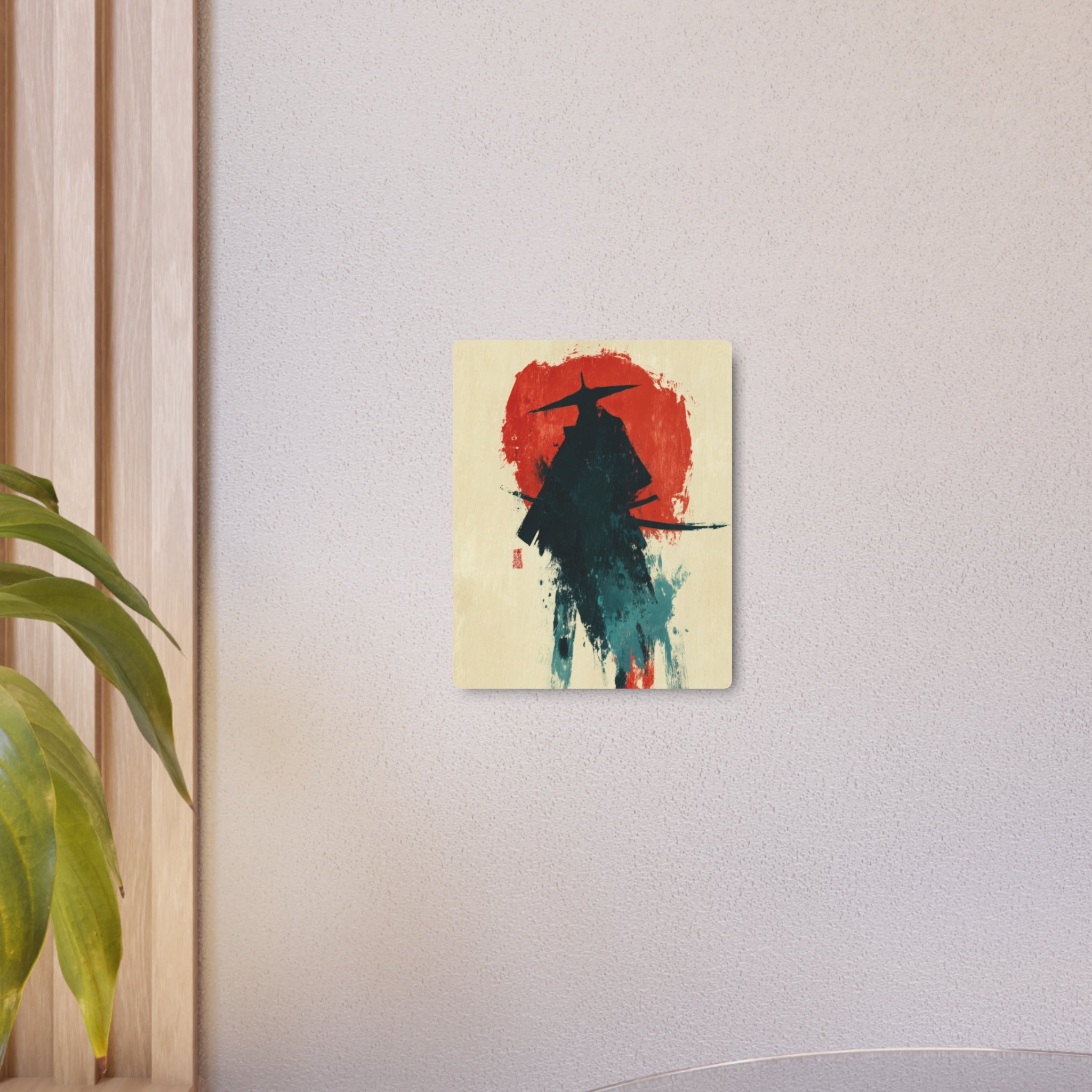 Samurai Silhouette Metal Art Sign — Japanese Ink Wash Wall Decor