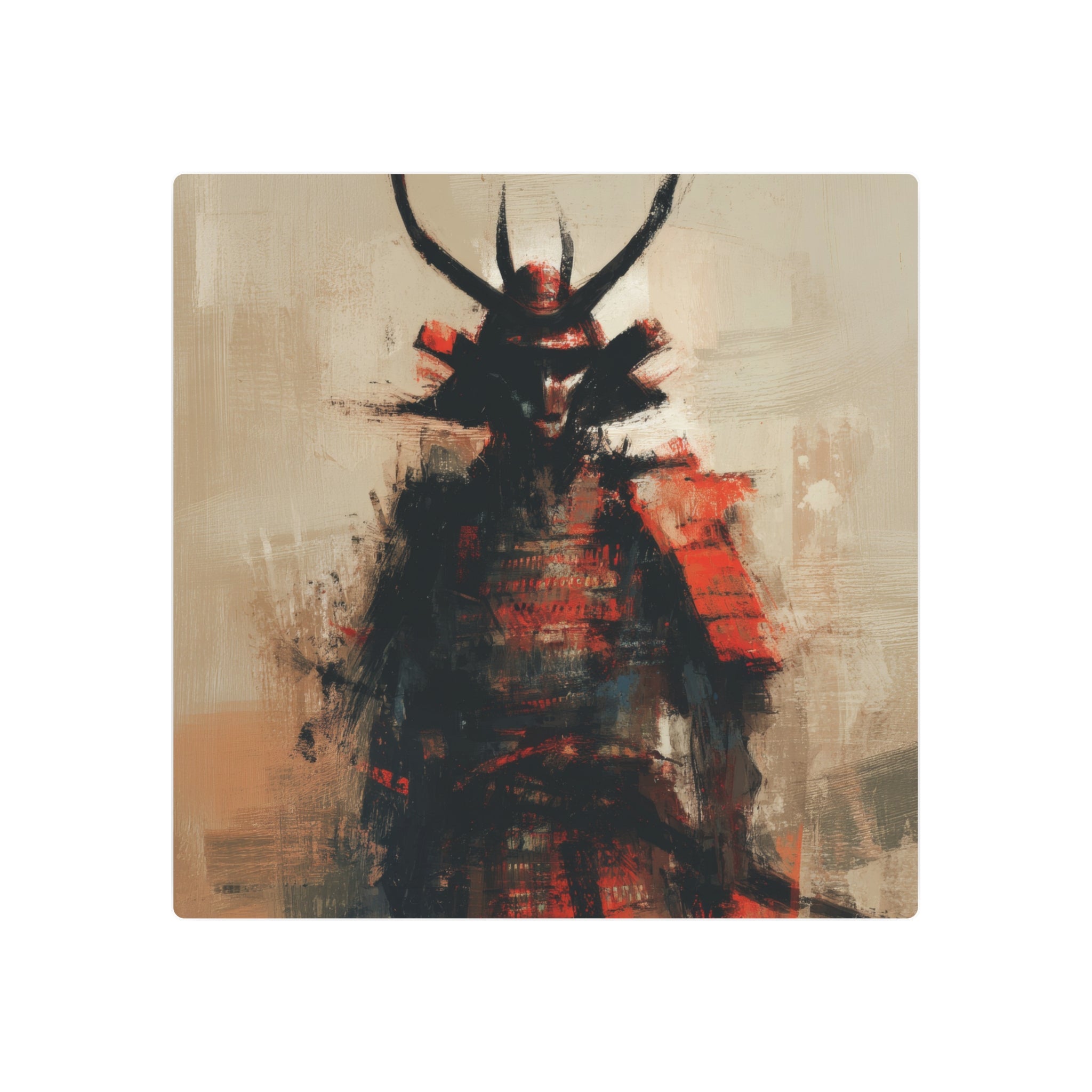 Samurai Metal Art Sign — Abstract Red Warrior Wall Decor
