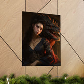 Fantasy Portrait Poster — Dark Sorceress with Dragon Matte Vertical Print - The Art Hub