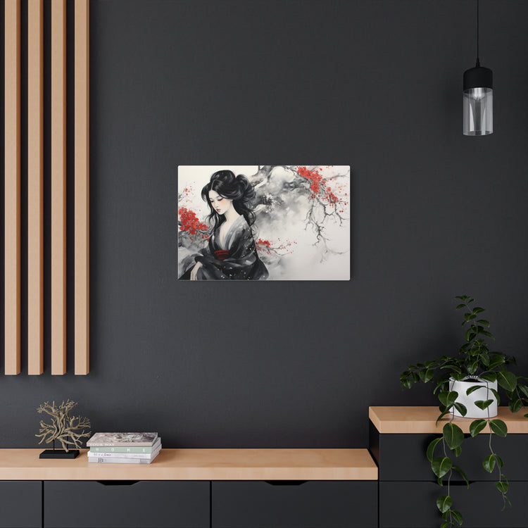 Metal Art Japanese Geisha Wall Decor with Cherry Blossom Ink Wash - The Art Hub