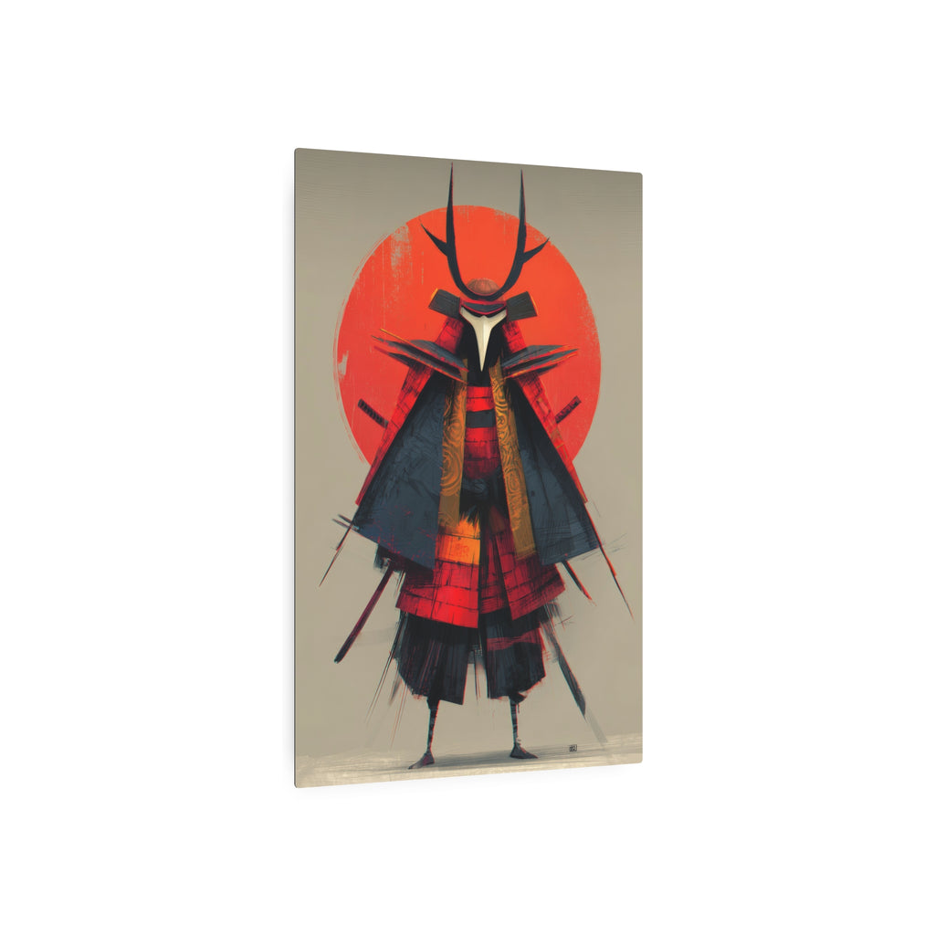 Samurai Metal Art Sign — Red Sun Warrior Wall Decor