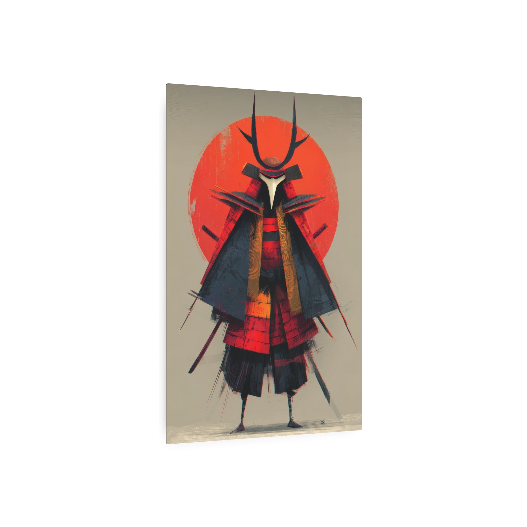 Samurai Metal Art Sign — Red Sun Warrior Wall Decor