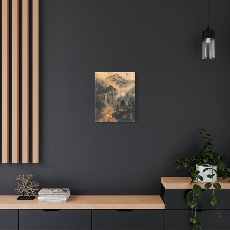 Zen Mountain Mist Canvas Art — Japanese Pagoda Landscape on Stretched Matte Canvas - The Art Hub