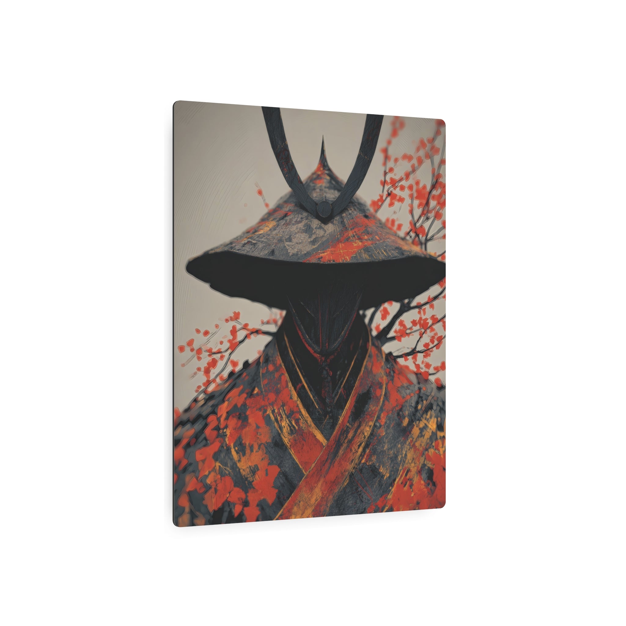 Metal Art Sign — Samurai Shadow with Autumn Maples