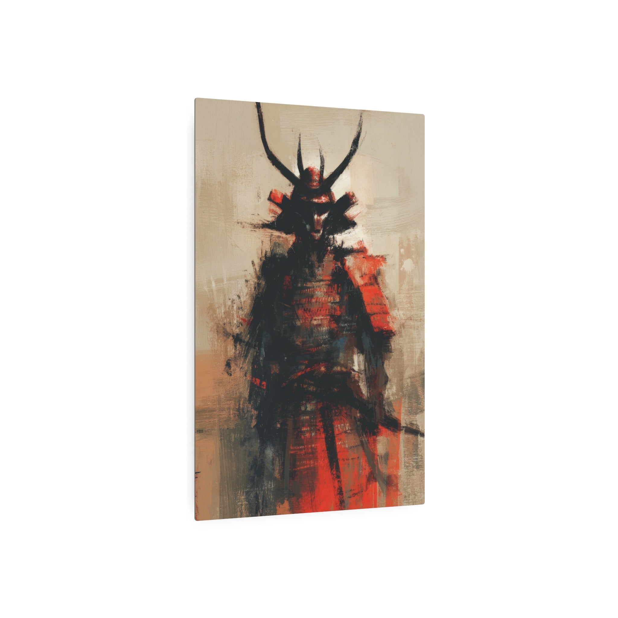 Samurai Metal Art Sign — Abstract Red Warrior Wall Decor