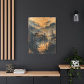Golden Mist Mountain Landscape Canvas — Asian Pagoda Wall Art - The Art Hub