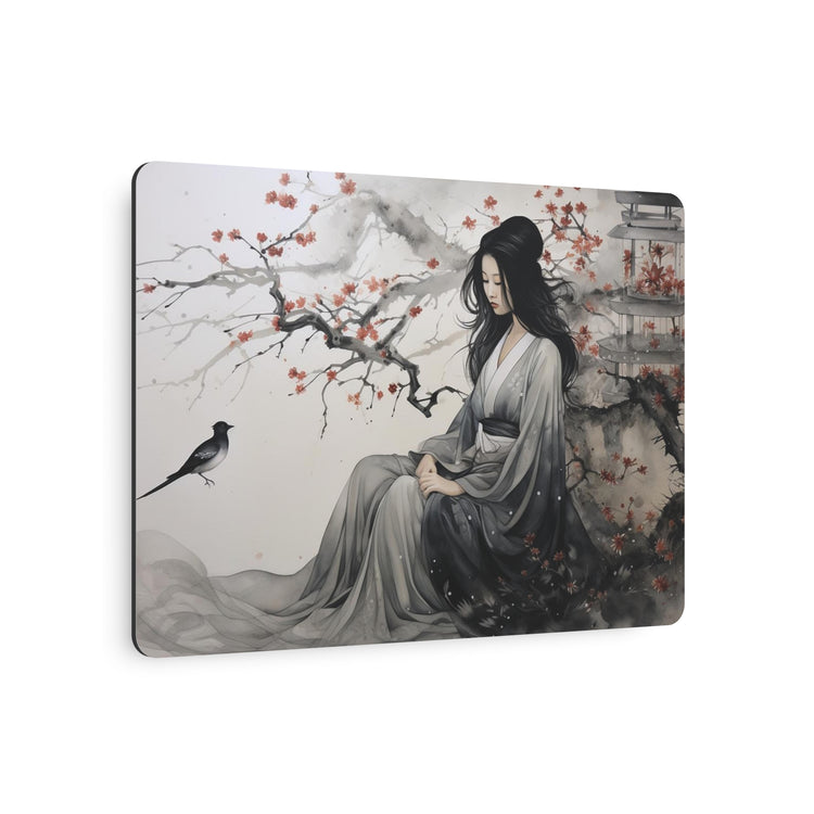 Oriental Lady Metal Art Serene Geisha with Cherry Blossoms Wall Decor - The Art Hub
