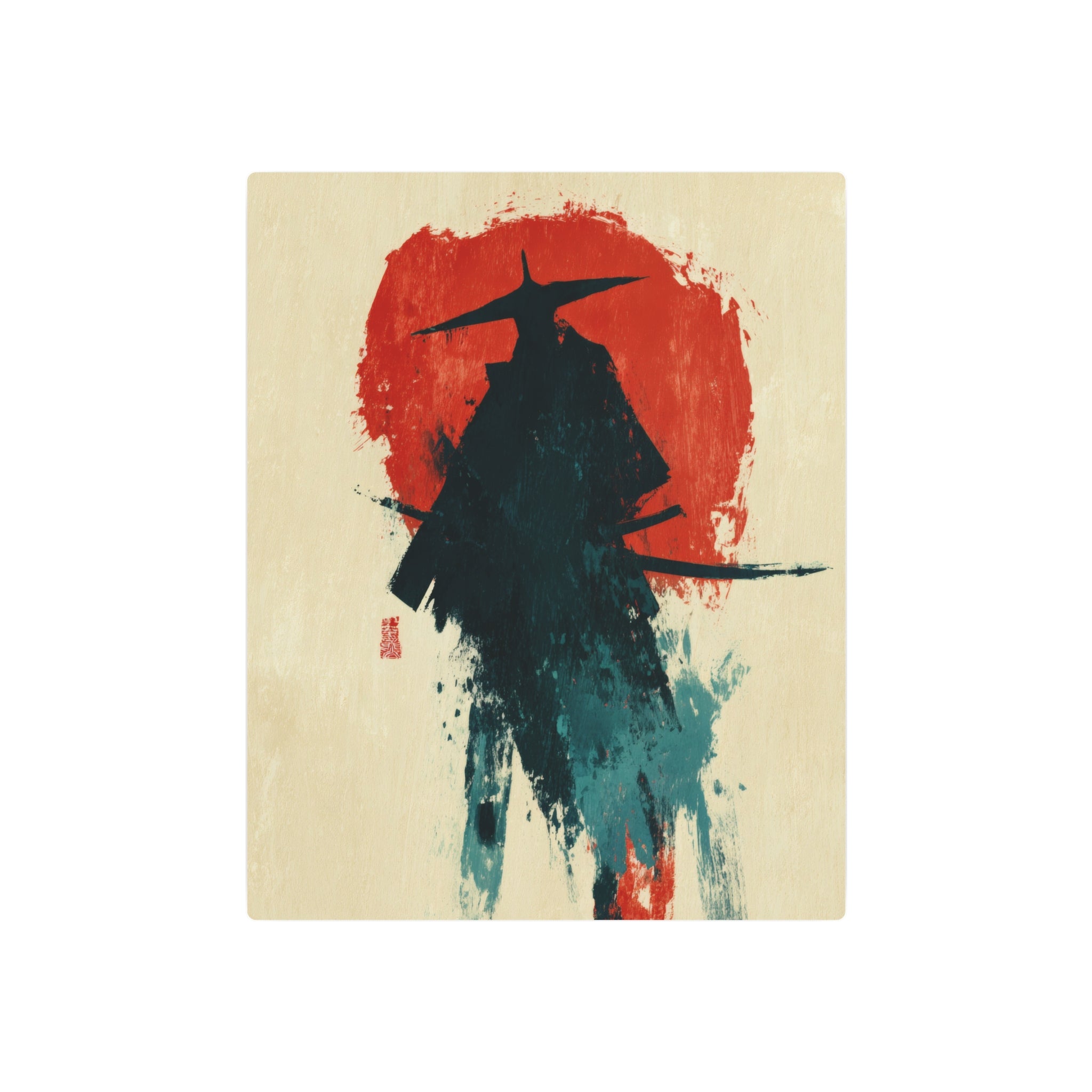 Samurai Silhouette Metal Art Sign — Japanese Ink Wash Wall Decor