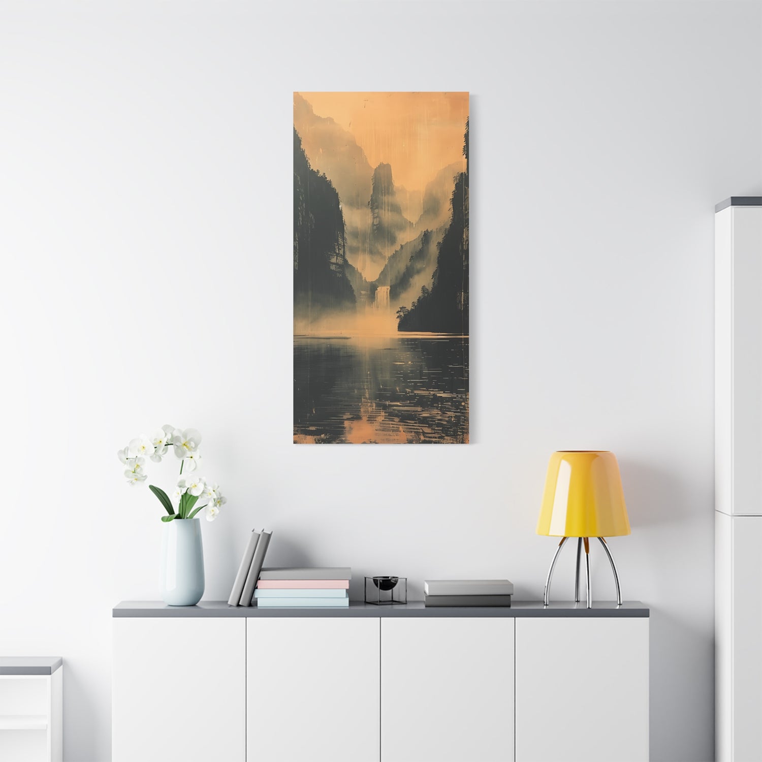 Chinese Landscape Art - Moody Mountain Lake Landscape Art - The Art Hub