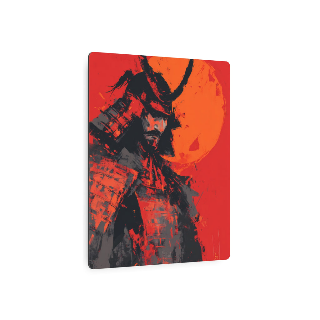 Samurai Moon Metal Art Sign — Red Warrior Wall Decor