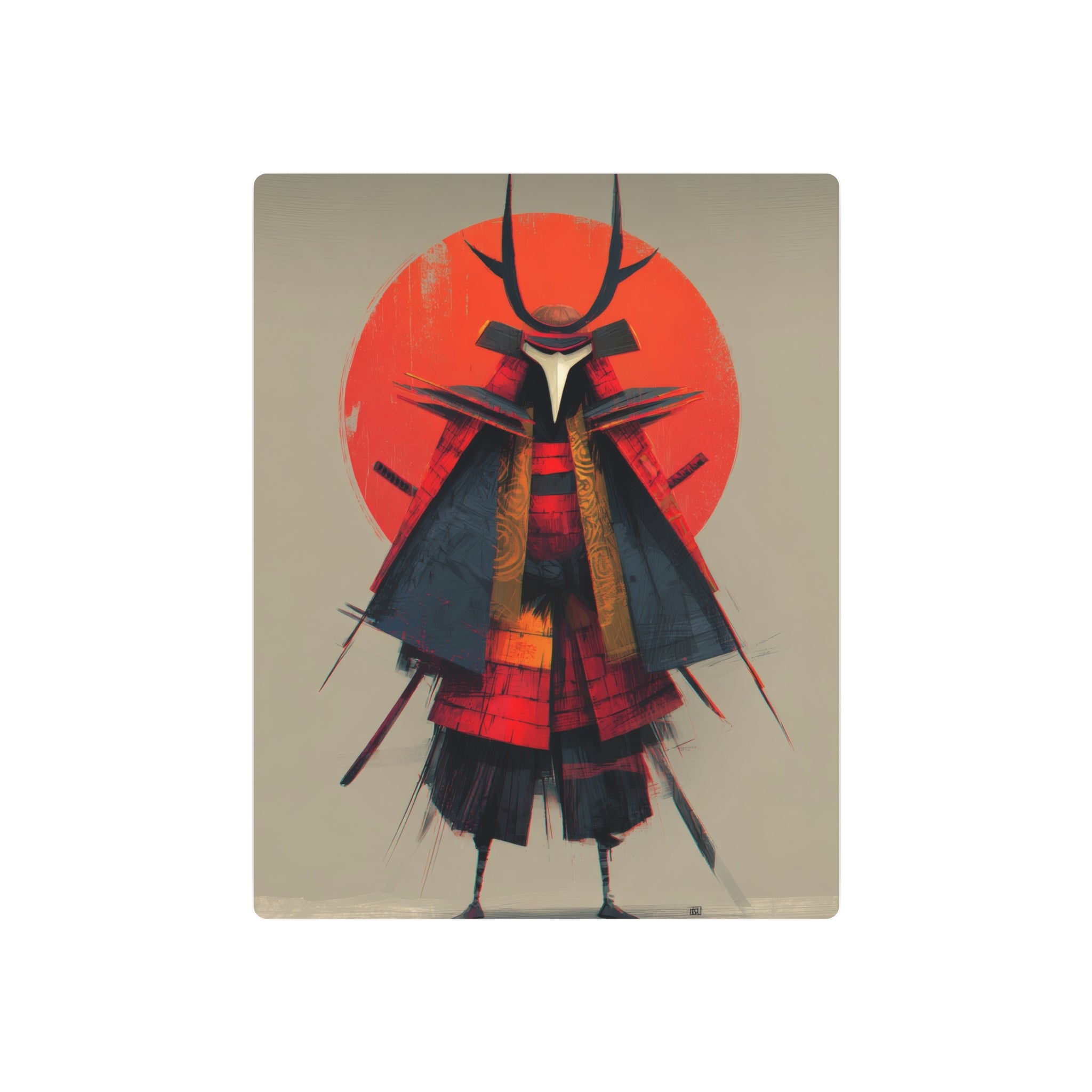 Samurai Metal Art Sign — Red Sun Warrior Wall Decor