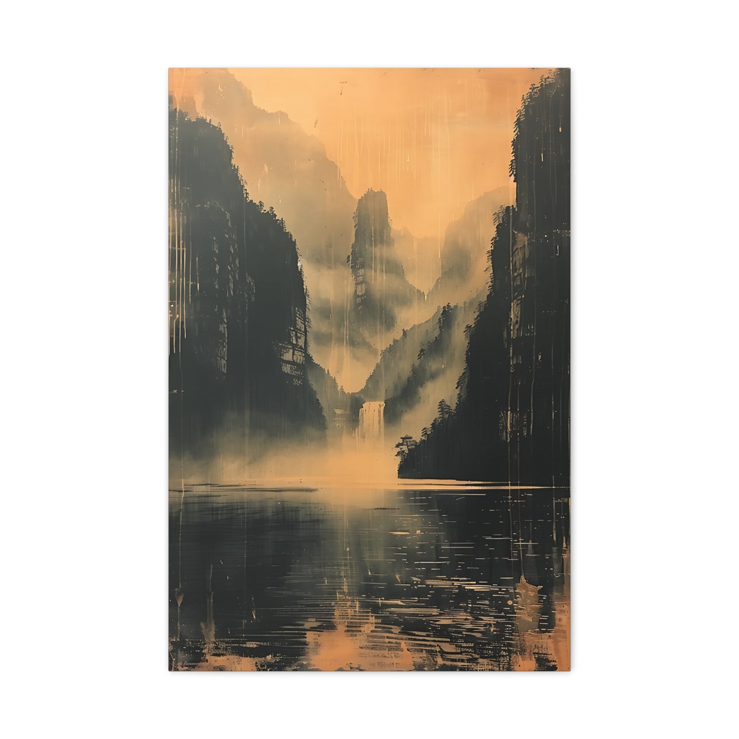 Chinese Landscape Art - Moody Mountain Lake Landscape Art - The Art Hub