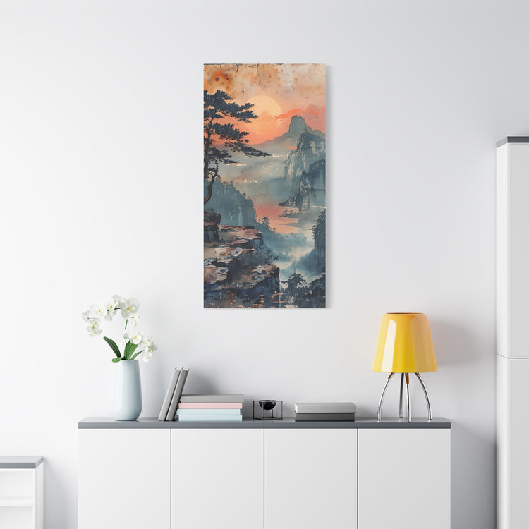 Sunset Mountain Landscape Canvas Print — Misty Pine Cliff Wall Art - The Art Hub