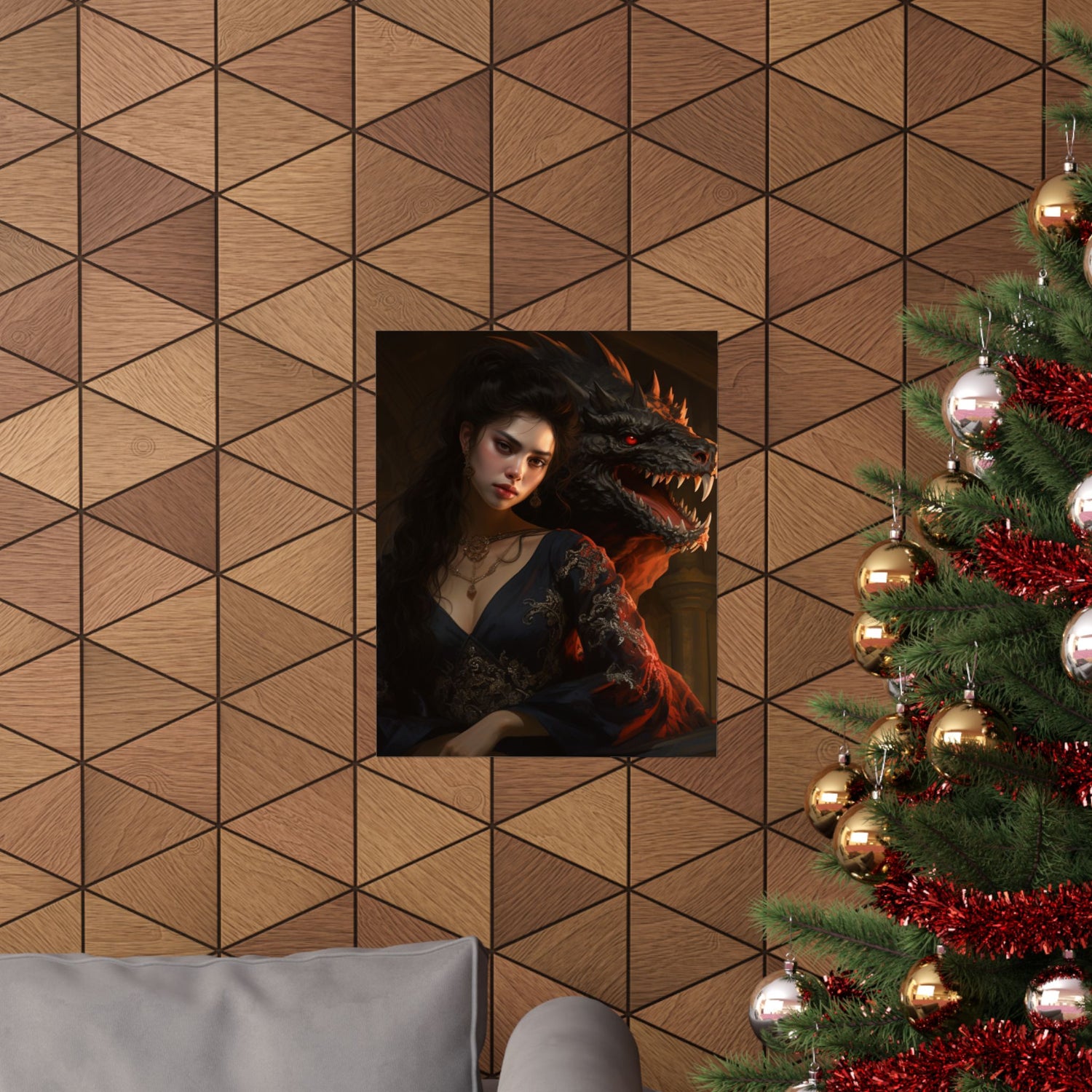 Fantasy Portrait Poster — Dark Sorceress with Dragon Matte Vertical Print - The Art Hub