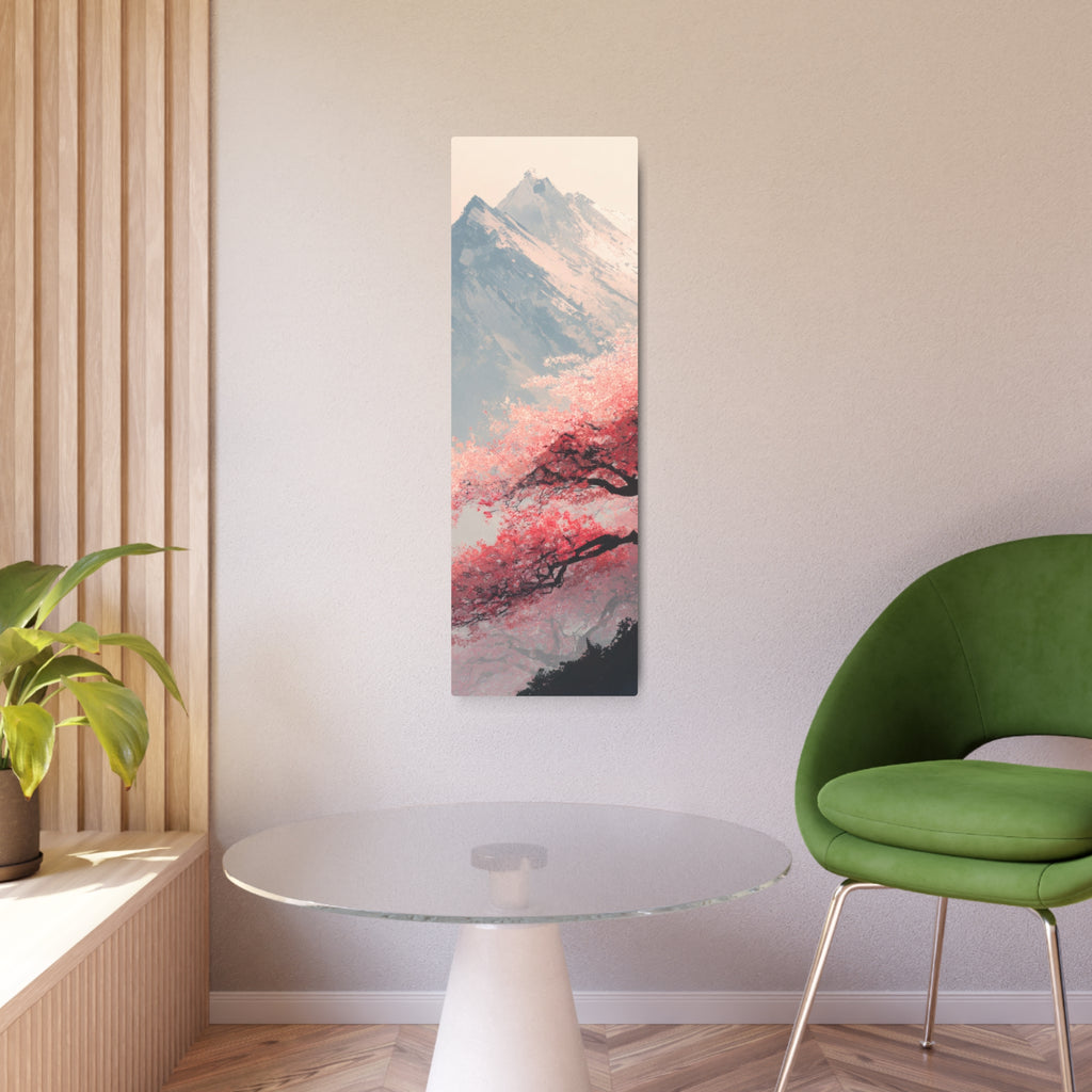Metal Art Sign - Cherry Blossom Mountain Landscape Wall Decor