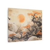 Japanese Landscape Metal Art Orange Sun & Bonsai Trees Wall Decor - The Art Hub