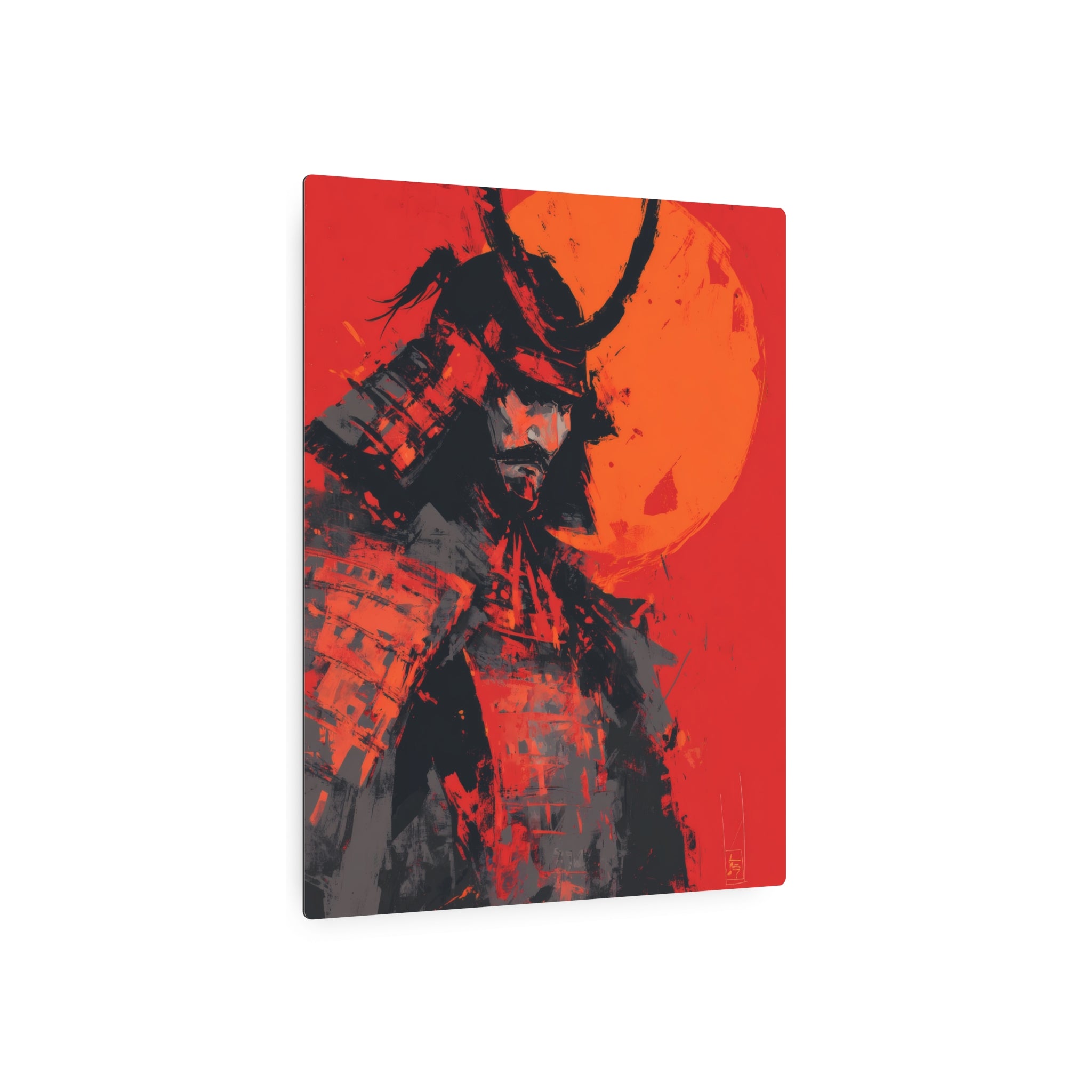 Samurai Moon Metal Art Sign — Red Warrior Wall Decor